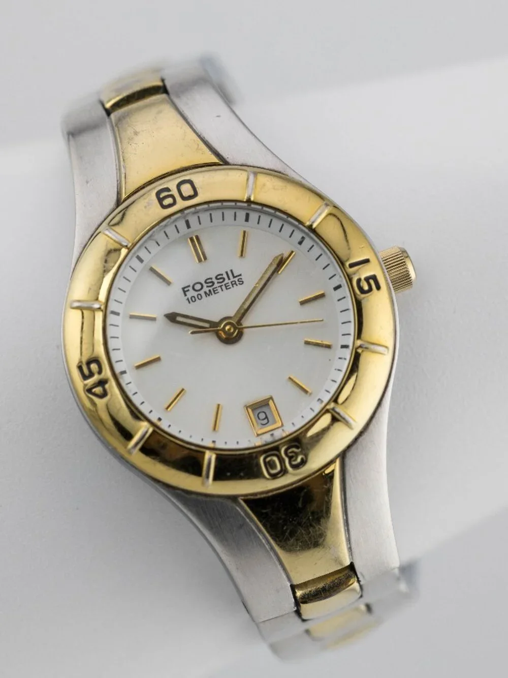 Fossil AM-3960 White Dial Diver Quartz Analog Women's Watch New Battery